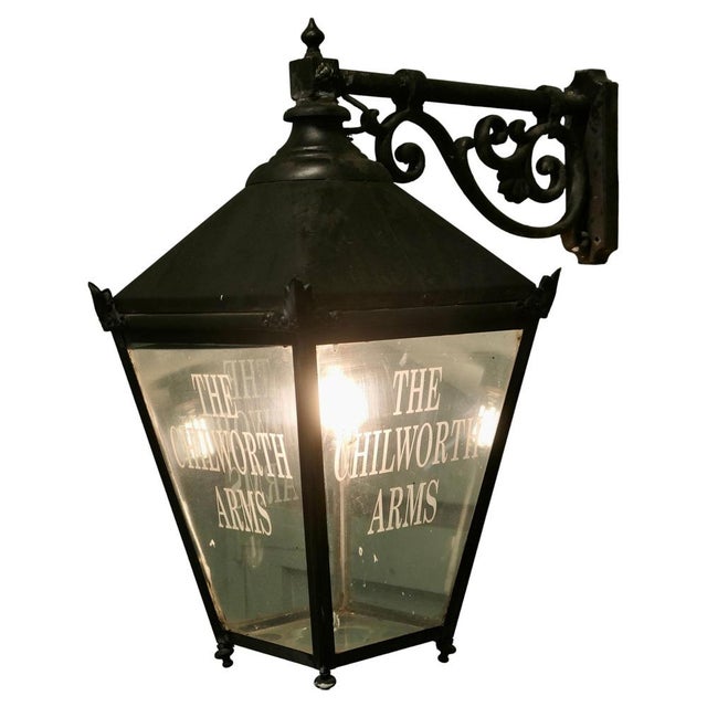Black Large Wall Hanging Pub Lantern in Glass and Metal, 1960 For Sale - Image 8 of 8