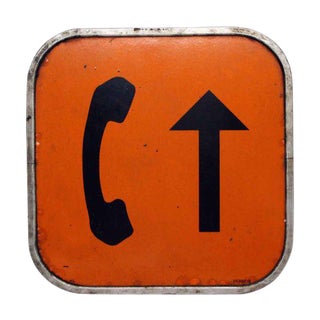 Vintage Orange & Black Telephone Sign For Sale