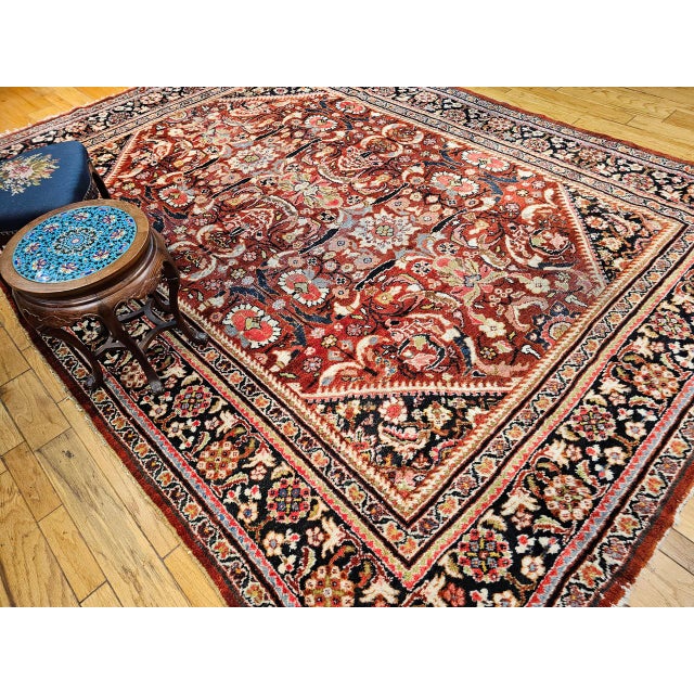 Textile Vintage Persian Mahal Sultanabad Rug, Hand-Knotted Wool, Geometric Pattern, 9x13, Rust-Red & Navy For Sale - Image 7 of 17