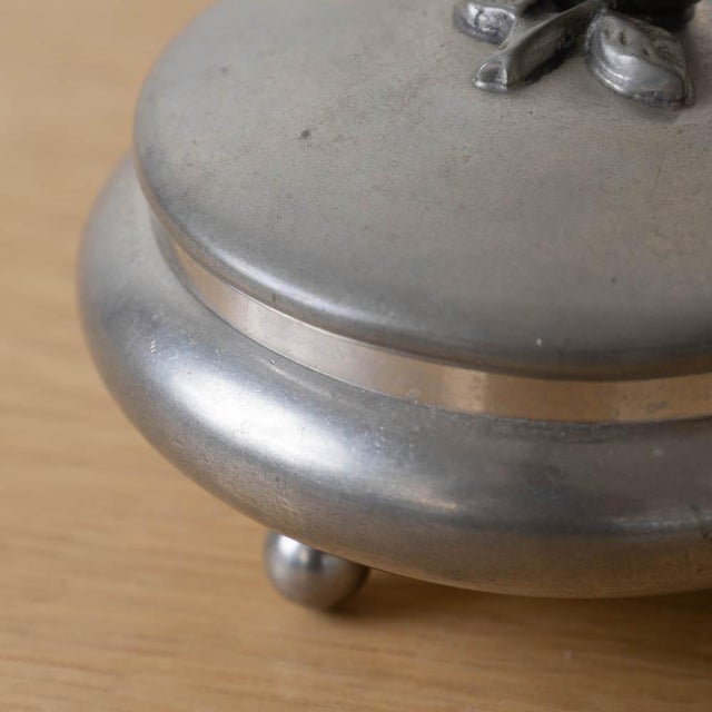 1930s French Pewter Floral Vide Poche With Lid For Sale - Image 11 of 11