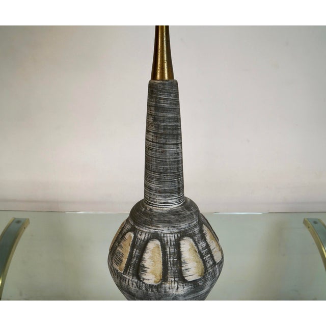 1960s 1960’s Mid-Century Modern Brutalist Ceramic & Brass Table Lamp For Sale - Image 5 of 12