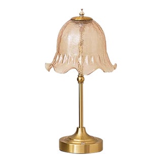 Champagne Textured Glass & Brass Table Lamp For Sale