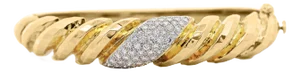 18k Gold Hammered Finish Diamond Pave Bangle Bracelet