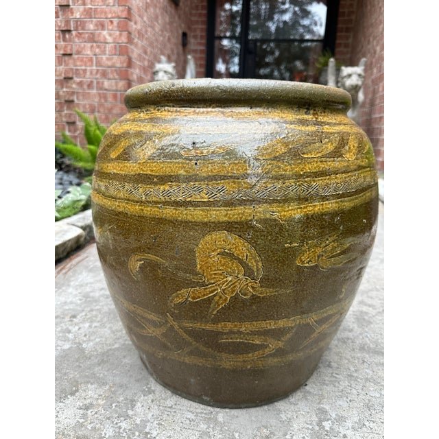 19th Century Antique Asian Earthenware Martaban Dragon Jar Pot For Sale In Houston - Image 6 of 8