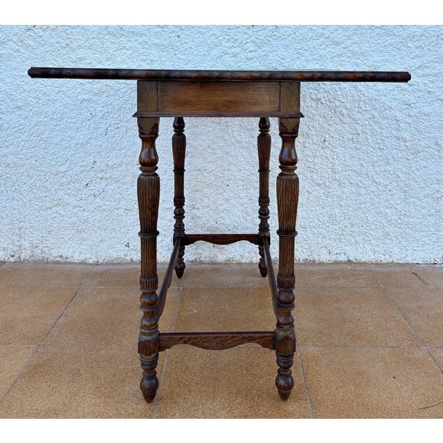 Spanish Carved Oak Games Table with Original Green Felt, 1920s For Sale - Image 11 of 13