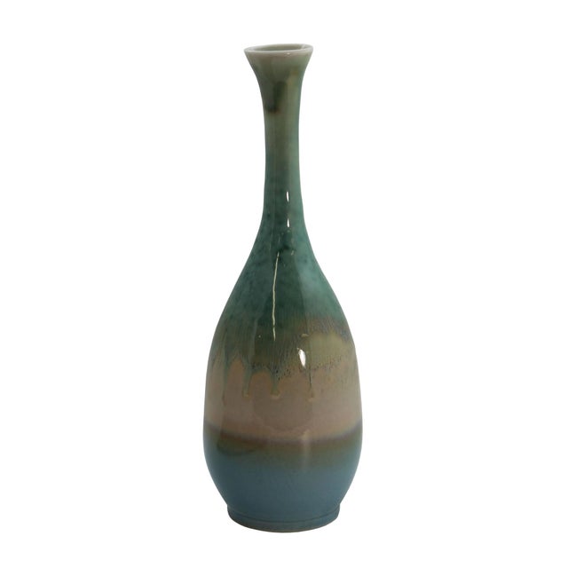 Contemporary Artist Handmade Long Neck Lite Green Ceramic Odd Shape Vase Chairish