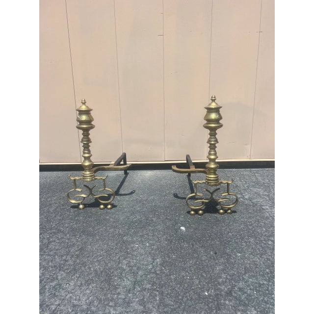 Antique English Brass Andirons - a Pair For Sale - Image 13 of 13