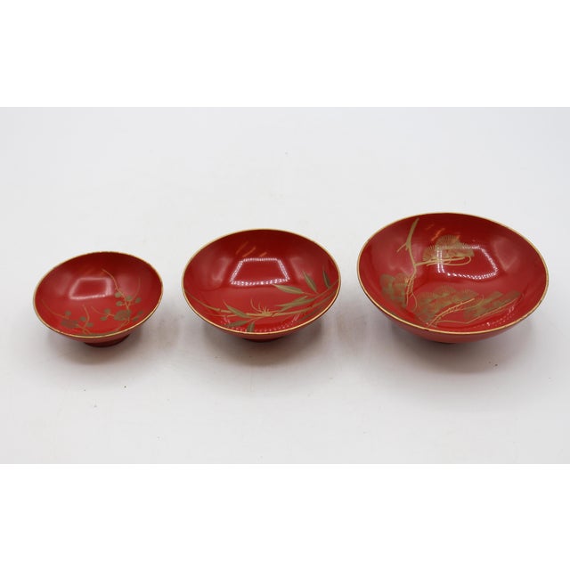 Japanese Vintage Japanese Red Lacquer Sakazuki Sake Set With Stand For Sale - Image 3 of 8