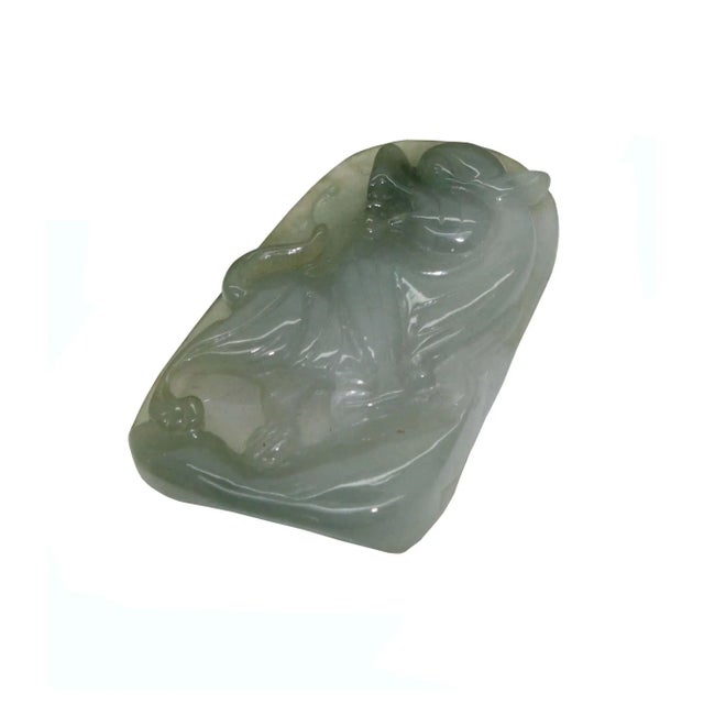 Art Deco Chinese Hand Carved Natural Jade Lucky Feng Shui Kirin Figure Pendant For Sale - Image 3 of 7