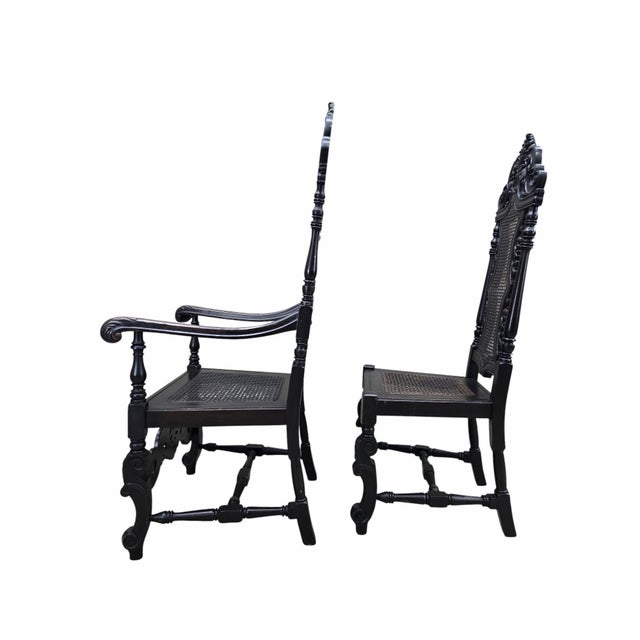 Antique Victorian Carved Walnut Caned Throne Chairs by Michigan Chair Company – Set of 2 For Sale In Chicago - Image 6 of 11