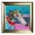 Original Greyhound Portrait Painting in Brushed Gold Frame, Oil Chalk, 14" X 14" by Tatiana Duperault For Sale