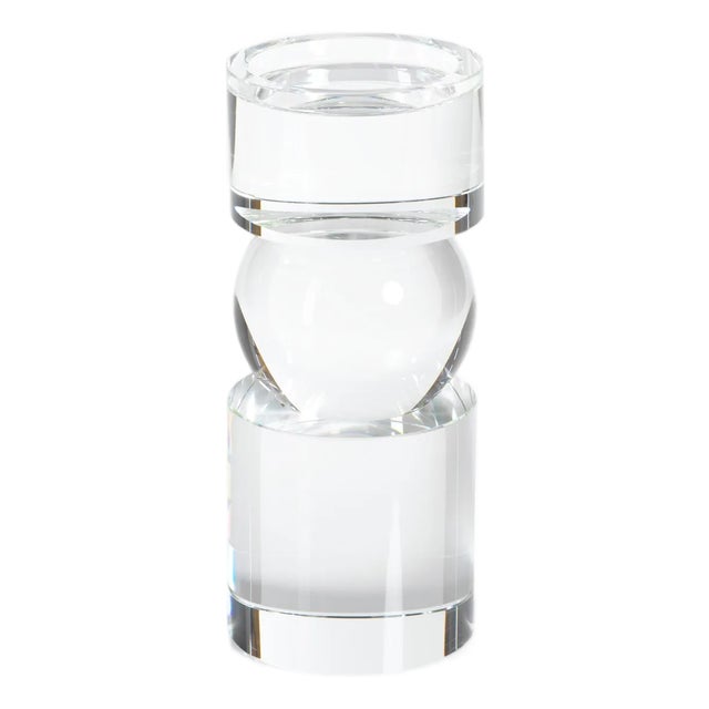 Renata 9.5-Inch Tall Clear Crystal Pillar Candle Holder For Sale
