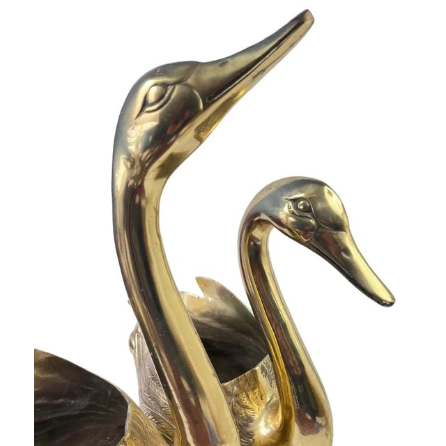Large Vintage Brass Swan Planters - A Pair For Sale - Image 6 of 8