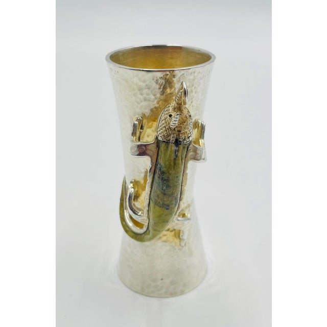 Mid-Century Modern 1970s Los Castillo Taxco Silver Plate & Stone Lizard Shot Glass, Mexican Silversmith For Sale - Image 3 of 18