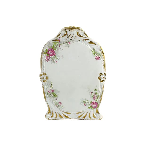 Antique Limoges Pink Floral Gilt Menu For Sale