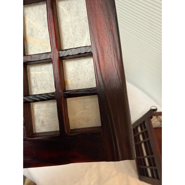 Late 20th Century Japanese Rosewood Candle Lanterns, Pair For Sale - Image 11 of 12