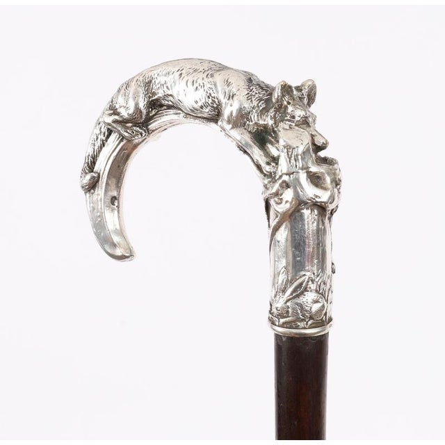 Antique Silver Fox and Hare Handled Walking Stick Cane, 19th Century For Sale - Image 5 of 18