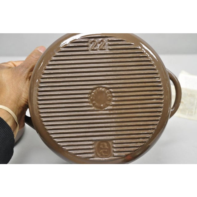 Vintage Cousances France Enameled Cast Iron Dutch Oven Pot Chocolate Brown # 22 For Sale - Image 15 of 17