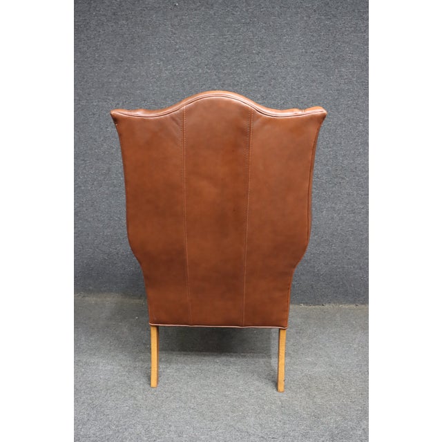 Animal Skin Ethan Allen Leather Wingback Chair For Sale - Image 7 of 12