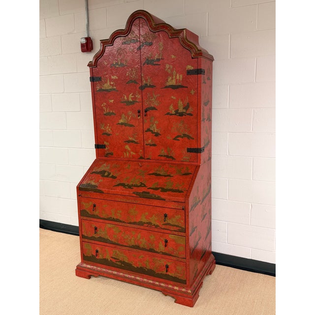 Baker Furniture Red Lacquered Chinoiserie Secretary From Their McMillen Collection For Sale - Image 9 of 12