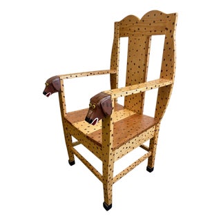 Neo-Folk Art Hand Painted Pine Dog Chair by Craig Carey For Sale