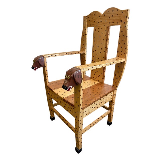 Neo-Folk Art Hand Painted Pine Dog Chair by Craig Carey For Sale