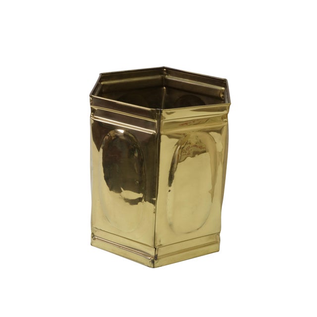 Mid-Century Modern Hollywood Regency Brass Hexagon Trash Can Bin Planter Cachepot 11" For Sale - Image 3 of 14