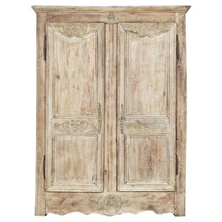Large 19th Century French Provincial Bleached Oak Armoire, 1800s For Sale