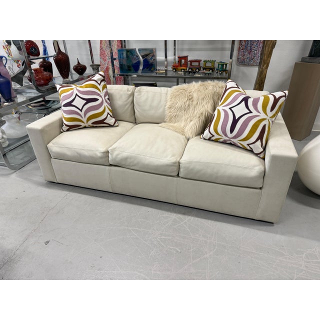 Cream Sally Sirkin Lewis J Robert Scott Sofa in Beautiful Nubuck Leather Suede For Sale - Image 8 of 18
