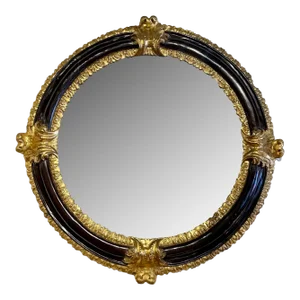 18th Century Italian Carved Wood Ebonized and Gilded Round Mirror