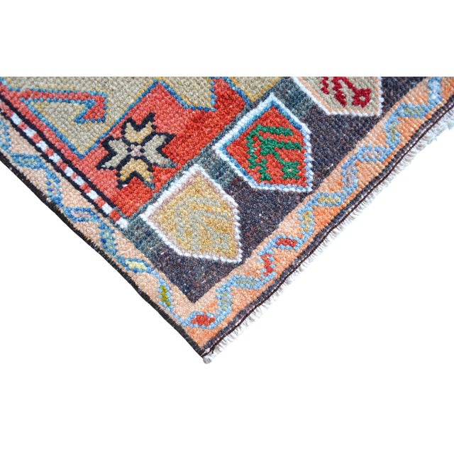 1960s Vintage Hand Made Small Rug Colorful Doormat- 1′8″ × 3′10″ For Sale - Image 6 of 7