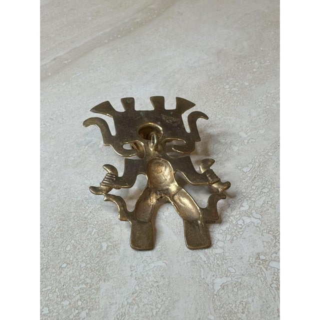 Metal Vintage Gold Tribal Pendant For Sale - Image 7 of 12