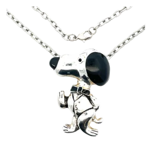 Vintage Snoopy Silver-Tone Pendant / Brooch Necklace