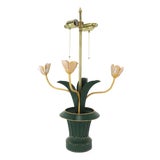 Vintage Brunschwig & Fils Toleware Flower Table Lamp, Yellow and Pink Tulip Design For Sale