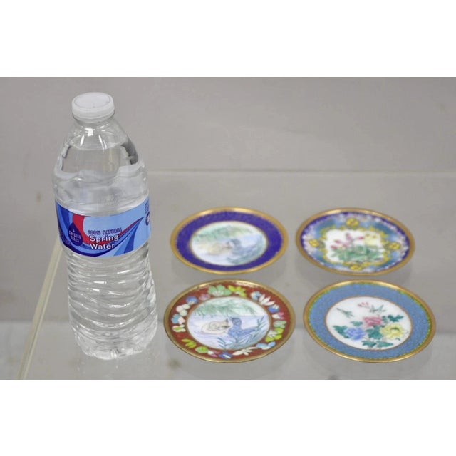 Vintage Brass Enamel Chinese Cloisonné Small Trinket Dish Set, Mixed Colors - Set of 4. Circa Late 20th Century....