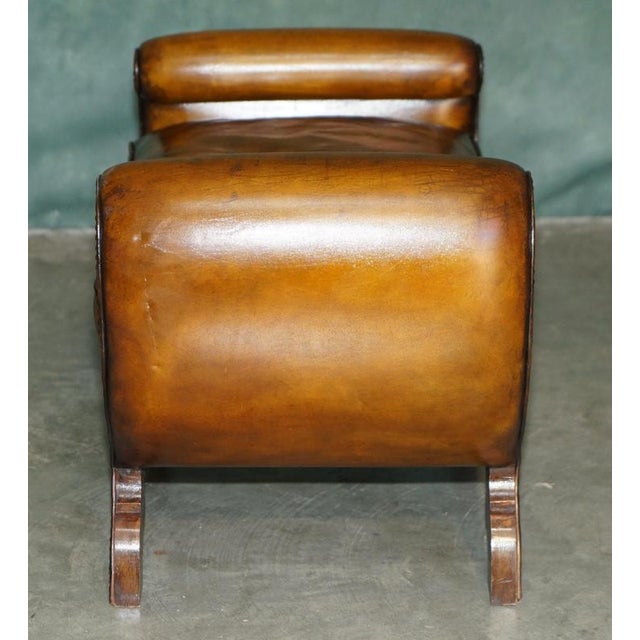 Antique Edwardian Sculptural Leather Scroll End Ottomans, 1910, Set of 2 For Sale - Image 14 of 18