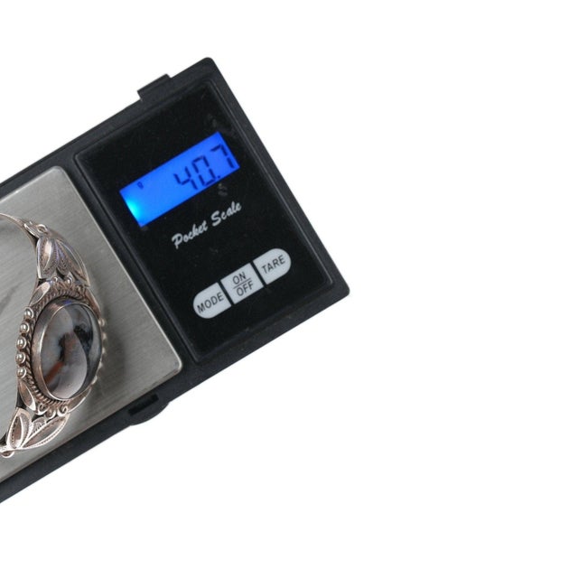 6 3/8" 40's-50's Bell trading post agate sterling bracelet 48mm wide in center. Established in the 1930s in Albuquerque,...