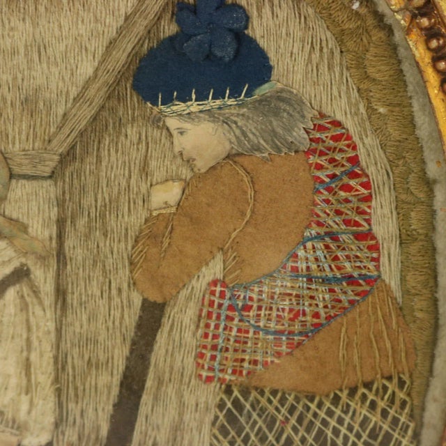 Antique Georgian Applique Embroidery of a Country Scene For Sale - Image 4 of 12