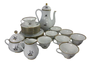 Vintage 1930’s Alp Lidkoping Porcelain Crane Pattern Dessert and Demitasse Set by Forseth - 27 Pieces