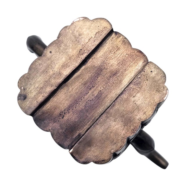 Vintage Chinese Bamboo-Form Cast Metal Teapot Sculpture With Relief Motifs (7.5") For Sale - Image 16 of 16