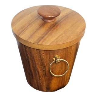 Vintage 1960s KMC Mid Century Modern Teak Aluminum Ice Bucket W Tongs For Sale