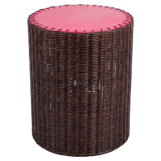 Brown Woven Side Table in Wicker and Leather by Auste Ost For Sale - Image 8 of 8