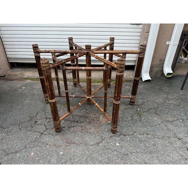McGuire Style Organic Modern Bamboo Iron Frame Round Dining Table For Sale In Washington DC - Image 6 of 15