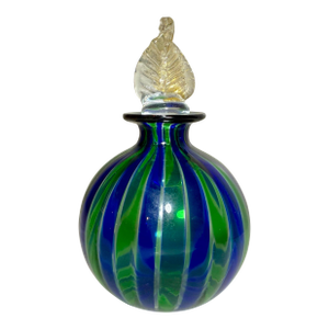 Vintage Hand Blown Italian Murano Green Blue Gold Glass Scent Perfume Bottle Jar
