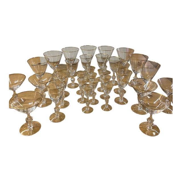 1960s Tiffin Franciscan Mansfield Glassware 34 Piece Set For Sale