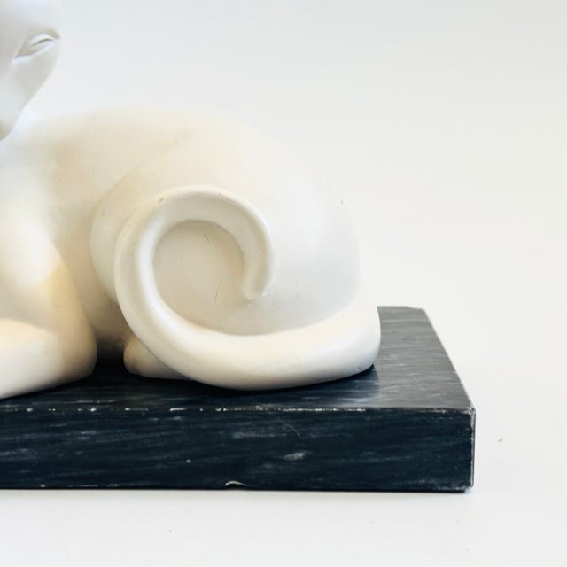 White Vintage Art Deco Style Cat Bookend on Black Marble Base For Sale - Image 8 of 15