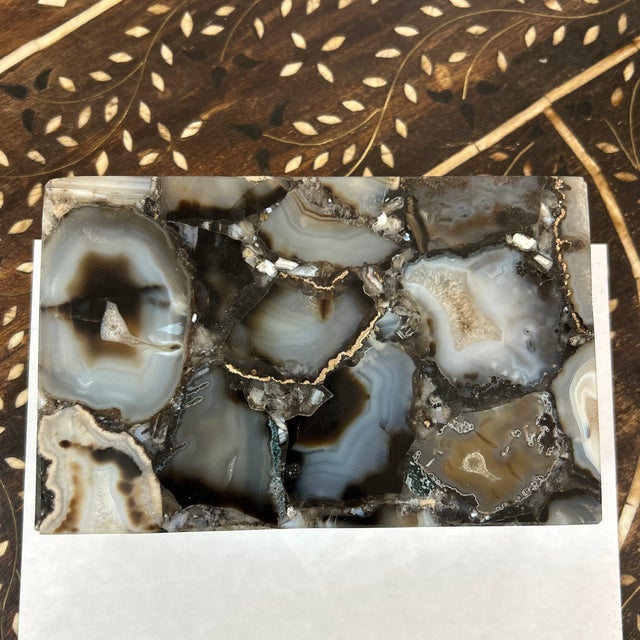 Grey and Blue Sliced Agate and Steel Lidded Accessories Box For Sale In Miami - Image 6 of 10