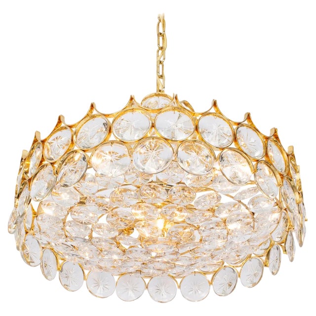 Large Gilt Brass Chandelier attributed to Sciolari for Palwa, Germany, 1970s For Sale