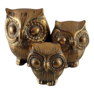 Vintage Brass Owl Family - Set of 3 For Sale