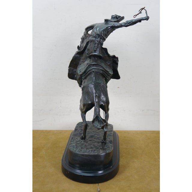 Metal Mid 20th Century Frederic Remington Roman Bronze Works Bronco Buster Sculpture 23" For Sale - Image 7 of 15
